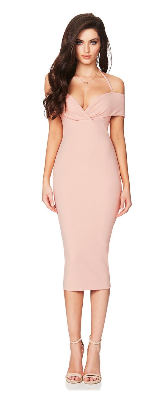 Nookie Athena Off Shoulder Midi Dress Blush Pink Womens XS New Revolve